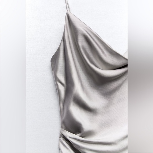 ZARA SILVER SATIN MIDI DRESS - Picture 6 of 10